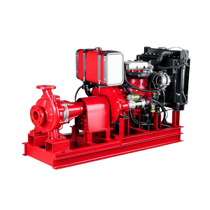 industrial fire pump set in red